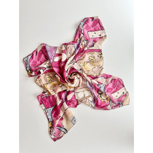 Unbranded Pink Purple Modernist Abstract Silk Chiffon 34" x 31" Square Scarf - Picture 1 of 11